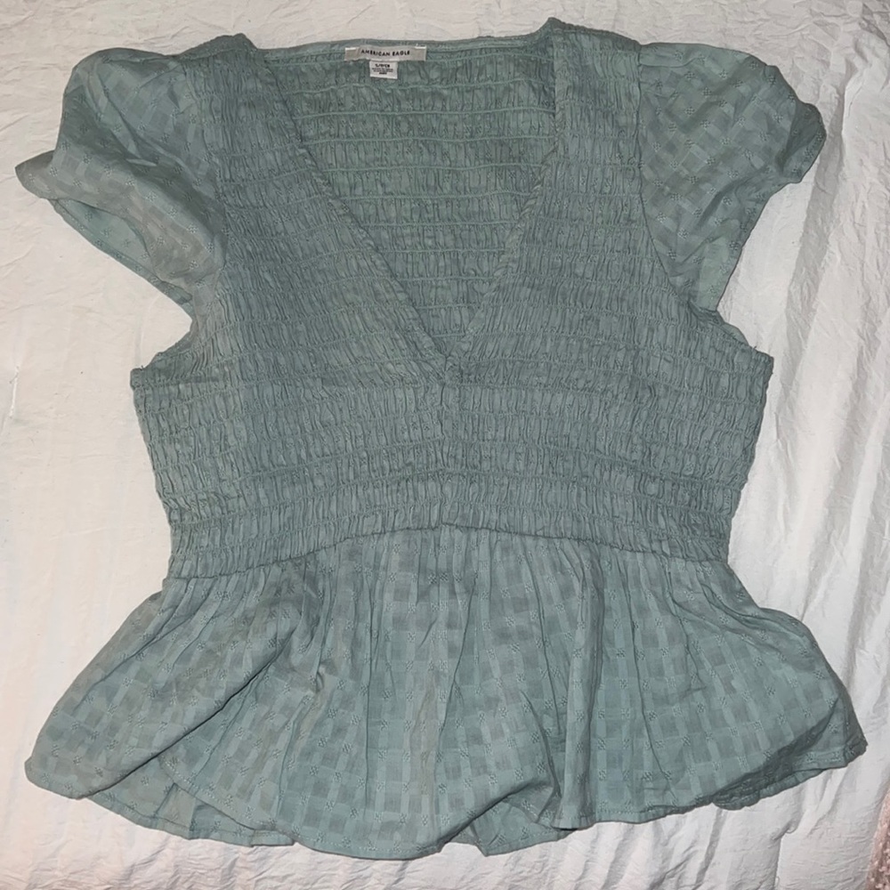 American Eagle V-Neck Smocked Babydoll Blouse